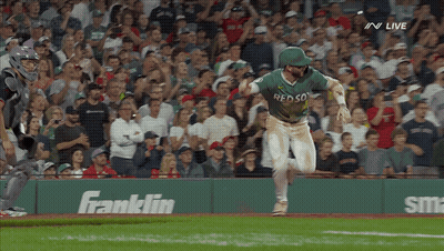 Baseball Player In Green Red Sox Jersey Running GIF