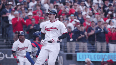 Baseball Player In Guardians Jersey In Front Of Crowd GIF