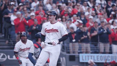Baseball Player In Guardians Jersey Walking To Base GIF
