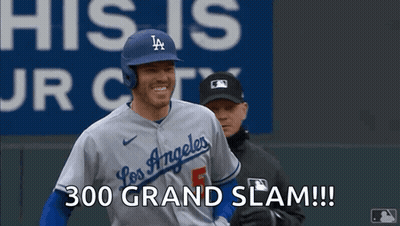 Baseball Player In LA Jersey Says 300 Grand Slam GIF