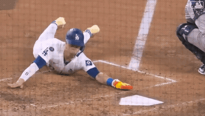 Baseball Player In LA Jersey Sliding Into Base GIF