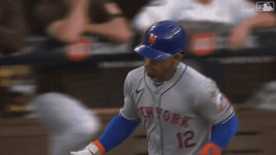 Baseball Player In Mets Jersey Running To Home Plate GIF