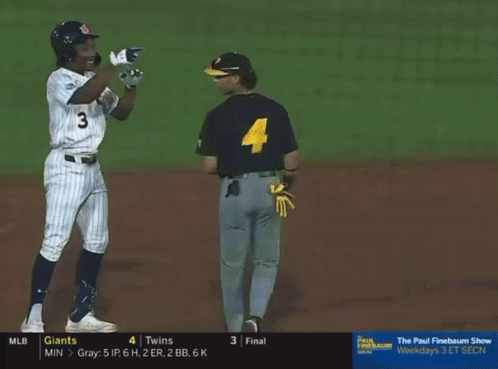 Baseball Player In Number 3 Jersey Holding Hands Up GIF