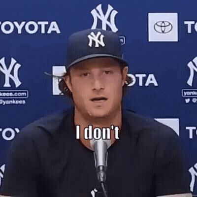 Baseball Player In NY Hat And Striped Shirt GIF