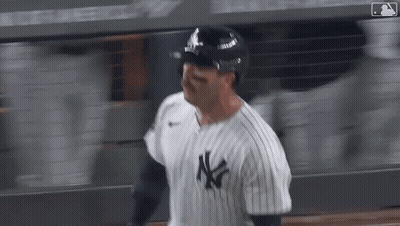 Baseball Player In NY Yankees Uniform And Helmet GIF