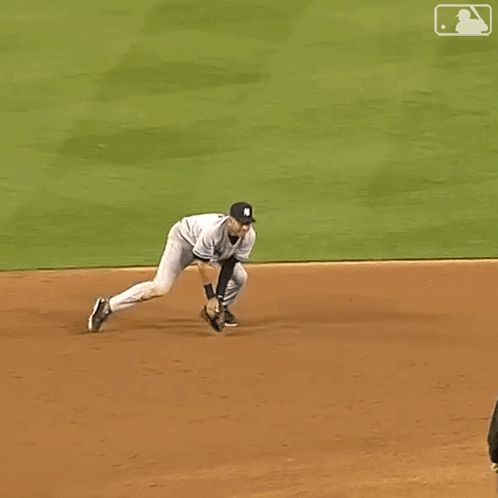 Baseball Player In NY Yankees Uniform On Base GIF