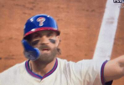 Baseball Player In Phillies Helmet Holding Bat GIF