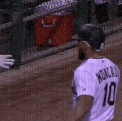 Baseball Player In Purple Jersey Number 10 GIF