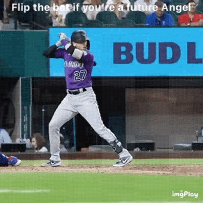 Baseball Player In Purple Jersey Number 27 GIF