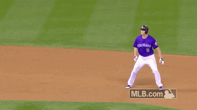 Baseball Player In Purple Uniform Running On Field With MLB.com GIF