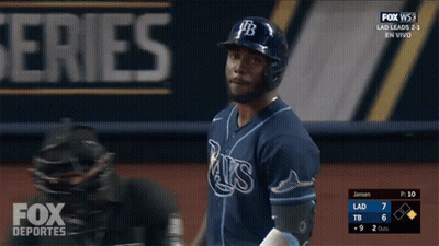 Baseball Player In Rays Jersey Holding Bat GIF