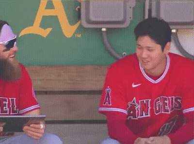 Baseball Player In Red Angels Jersey GIF