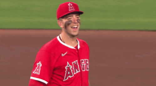 Baseball Player In Red Angels Uniform GIF