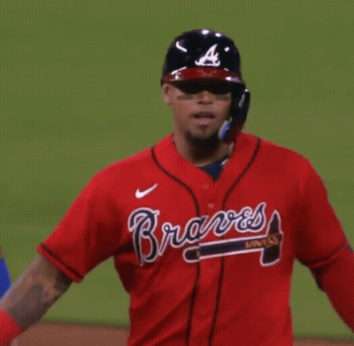 Baseball Player In Red Braves Jersey Running GIF