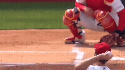 Baseball Player In Red Hat Kneeling GIF