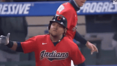 Baseball Player In Red Indians Jersey Giving Thumbs Up GIF
