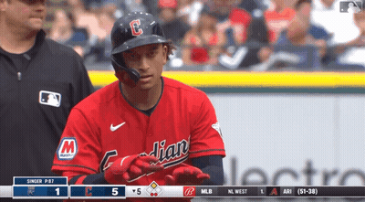Baseball Player In Red Indians Uniform GIF