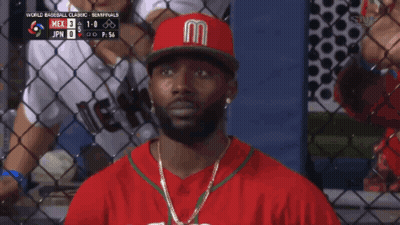 Baseball Player In Red Mexico Shirt GIF