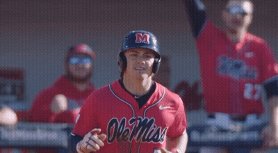 Baseball Player In Red Ole Miss Jersey GIF