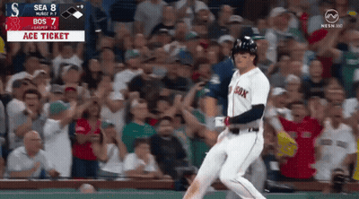 Baseball Player In Red Sox Jersey Walking Toward Crowd GIF