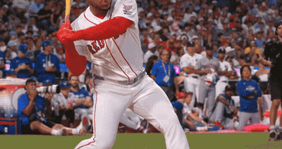 Baseball Player In Red Sox Uniform Swinging GIF