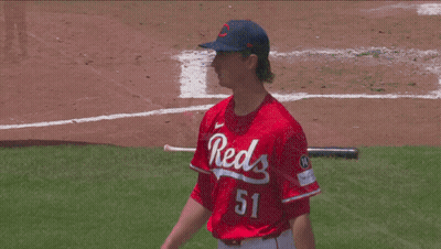Baseball Player In Reds Jersey Number 51 GIF