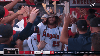 Baseball Player In Samurai Hat Surrounded By Angels Fans GIF