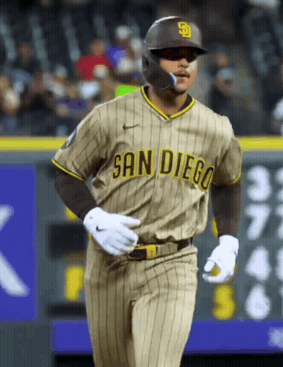 Baseball Player In San Diego Uniform Running To Home Plate GIF