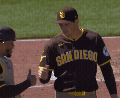 Baseball Player In San Diego Uniform Shaking Hands GIF