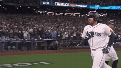 Baseball Player In Seahawks Jersey Running To Home Plate GIF