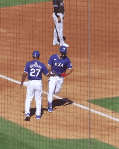 Baseball Player In Texas Jersey Congratulated By Teammate GIF