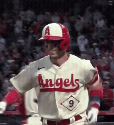 Baseball Player In White And Red Angels Uniform GIF