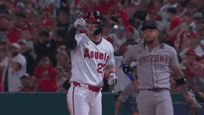 Baseball Player In White Angels Jersey Next To Arizona Player GIF