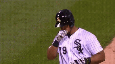 Baseball Player In White Sox Jersey Reaching To Catcher GIF