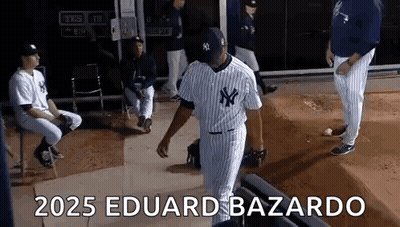 Baseball Player In Yankees Uniform Walking On Field GIF