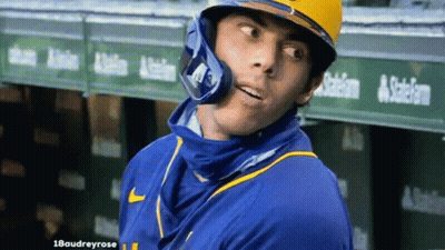 Baseball Player In Yellow Helmet And Blue Nike Shirt GIF