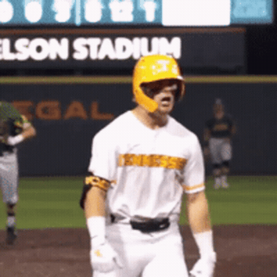 Baseball Player In Yellow Helmet GIF
