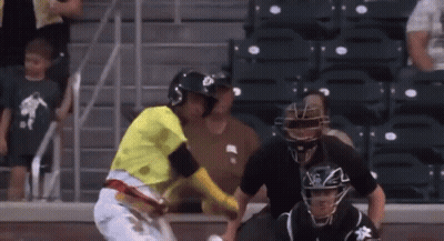 Baseball Player In Yellow NY Jersey GIF