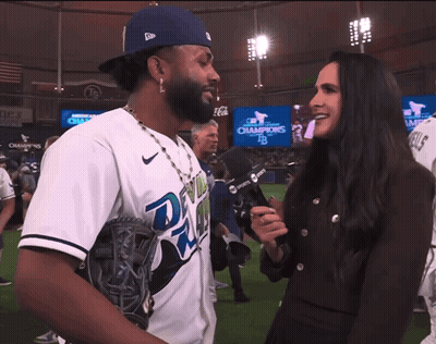 Baseball Player Interviewed By Woman With Microphone GIF