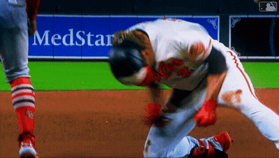 Baseball Player Kneeling In Front Of MedStar Ad GIF