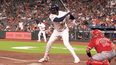 Baseball Player Number 14 Swinging At Pitch GIF