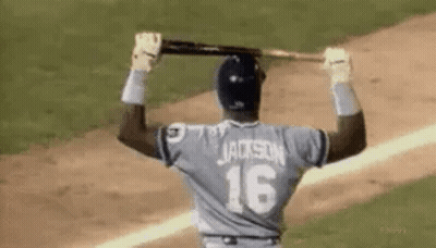 Baseball Player Number 16 Holding Bat Over Head GIF