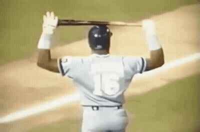 Baseball Player Number 16 Holding Bat Overhead GIF
