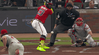 Baseball Player Number 23 Swinging At Ball GIF