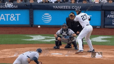 Baseball Player Number 27 Swinging At Pitch GIF