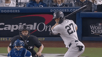 Baseball Player Number 27 Swinging Bat GIF