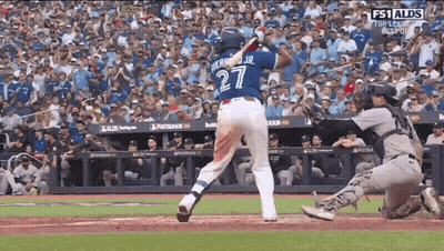 Baseball Player Number 27 Swinging Bat GIF