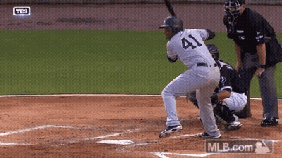 Baseball Player Number 41 Swinging At Pitch GIF