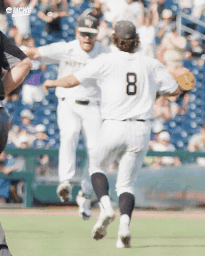 Baseball Player Number 8 Running Towards Another Player GIF