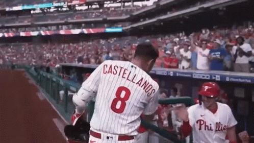 Baseball Player Number 8 Standing In Dugout GIF